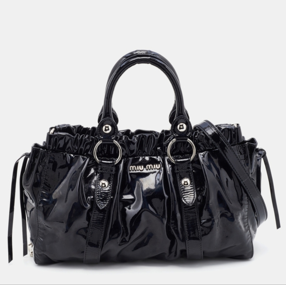 Miu Miu Vitello Lux 2way Black Patent Leather Handbag (Restored Black)